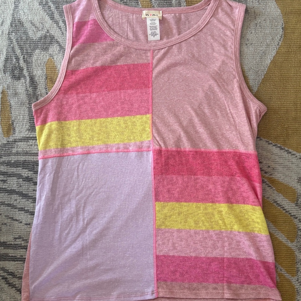 Pink, Yellow, and Purple Striped and Color Blocked Tank Top- BiBi